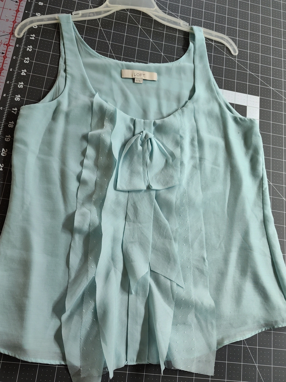 LOFT Light Aqua Bow-Front Ruffle Sleeveless Camisole